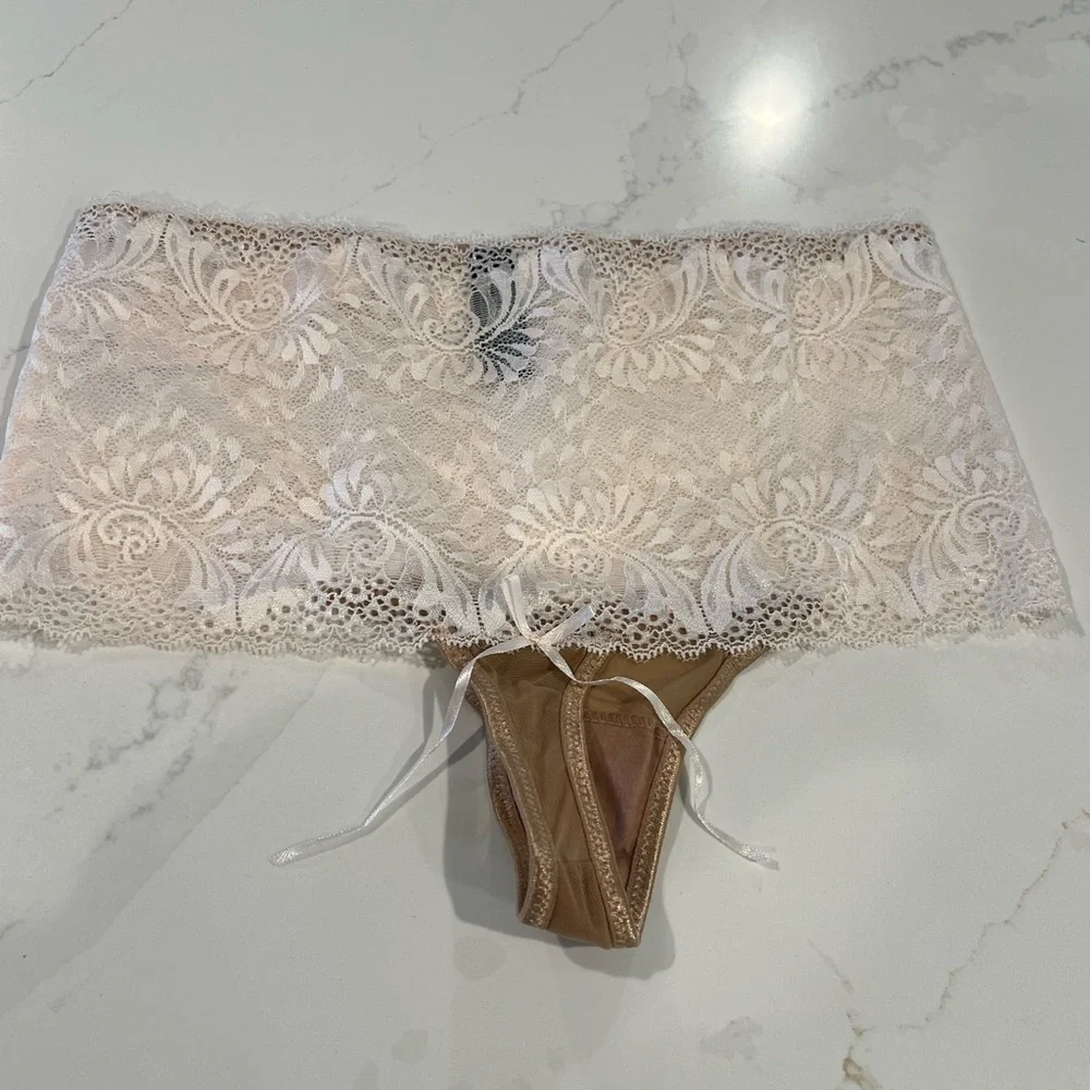 NWT Inspire Psyche Terry Tan and Pale Pink  Lace  Cami and Thong Set‎ - Picture 3 of 11